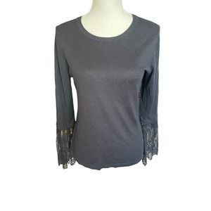 Vince Camuto Womens Beaded Crew Neck Sweatshirt Long Sleeve Size S Black